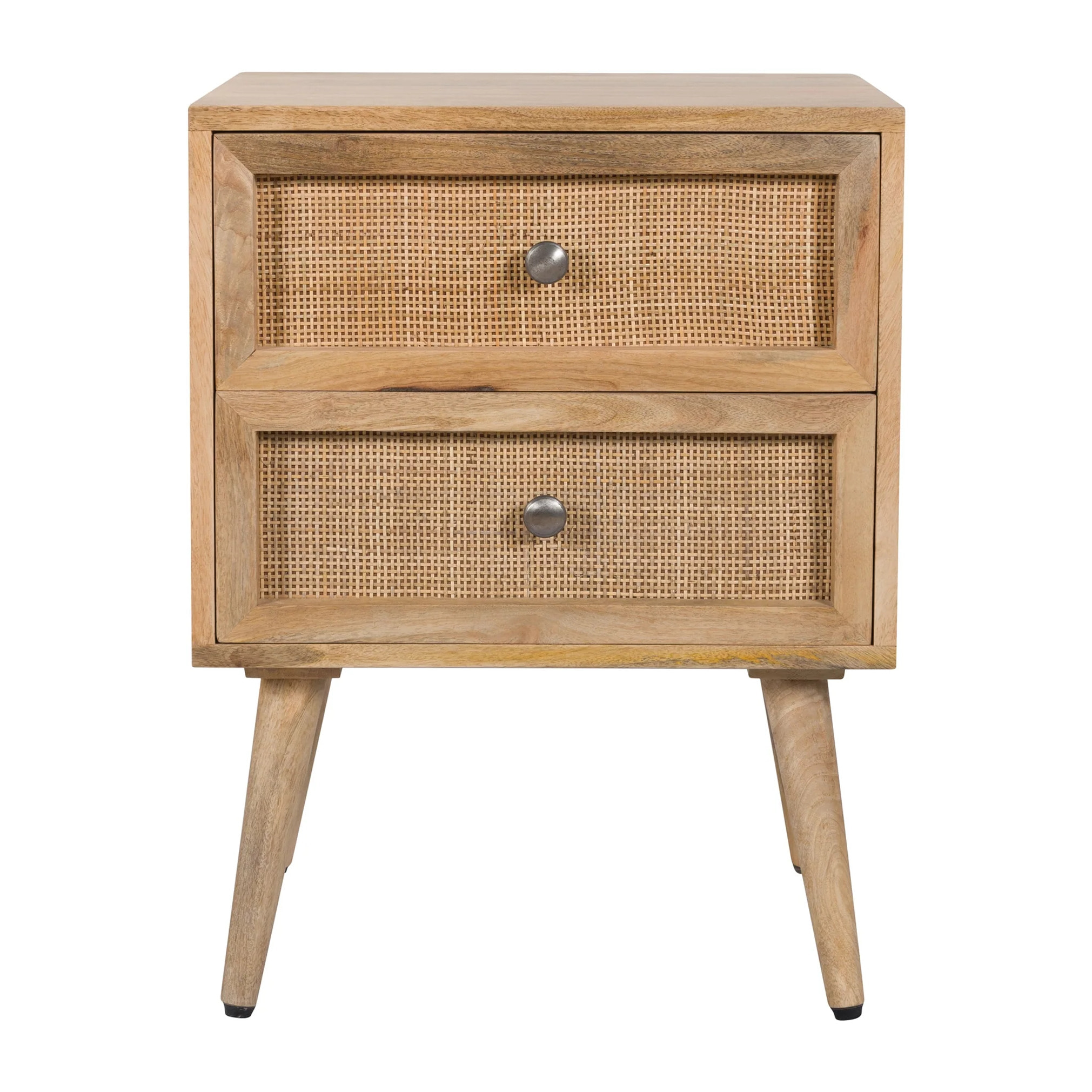 Table de chevet 2 tiroirs en cannage et bois de manguier - Cody