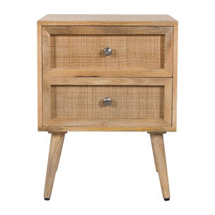 Table de chevet 2 tiroirs en cannage et bois de manguier - Cody
