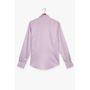 Camicia Uomo 2 Bottoni Button Down Slim Satin Unito Lilla