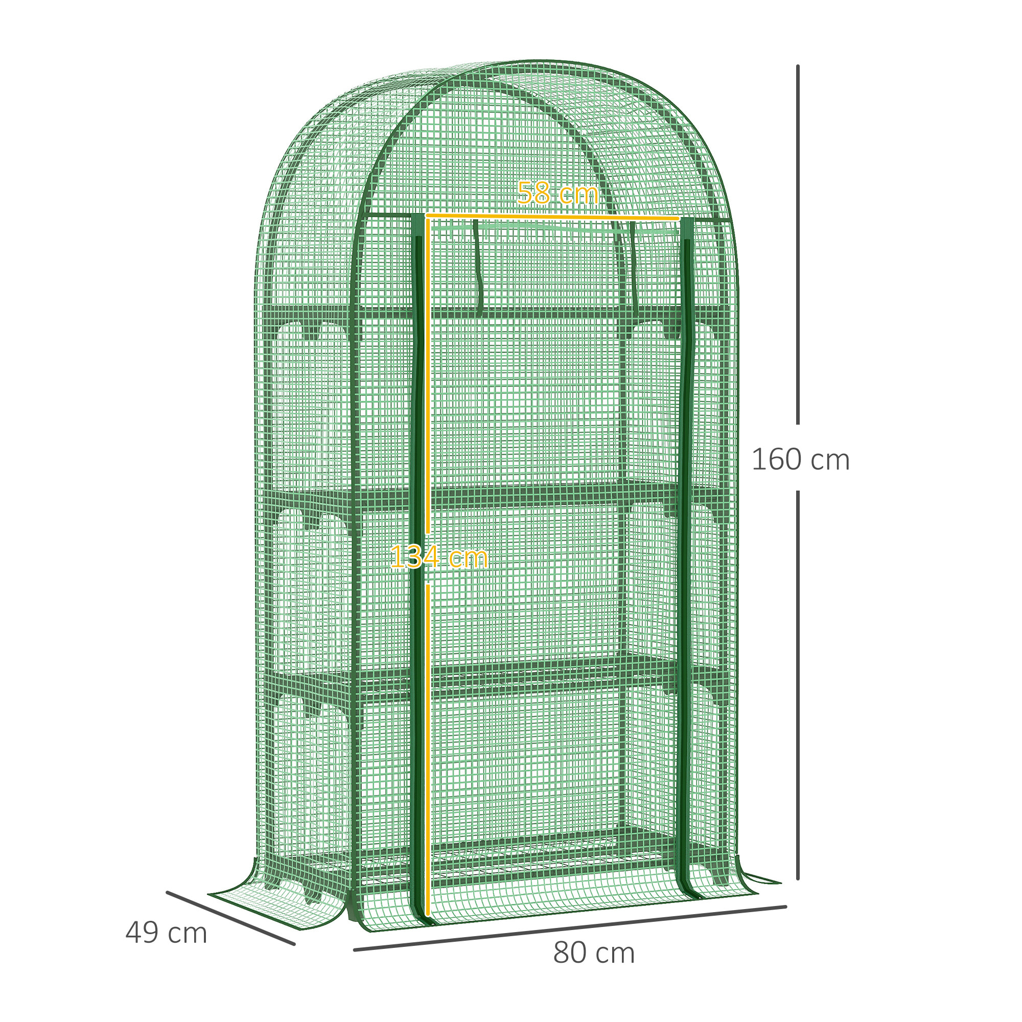 Invernadero de Jardín con 4 Estantes Metálicos Puerta Enrollable y Cubierta de PE Vivero Casero de Terraza para Cultivo Plantas Flores Macetas 80x49x160 cm Verde