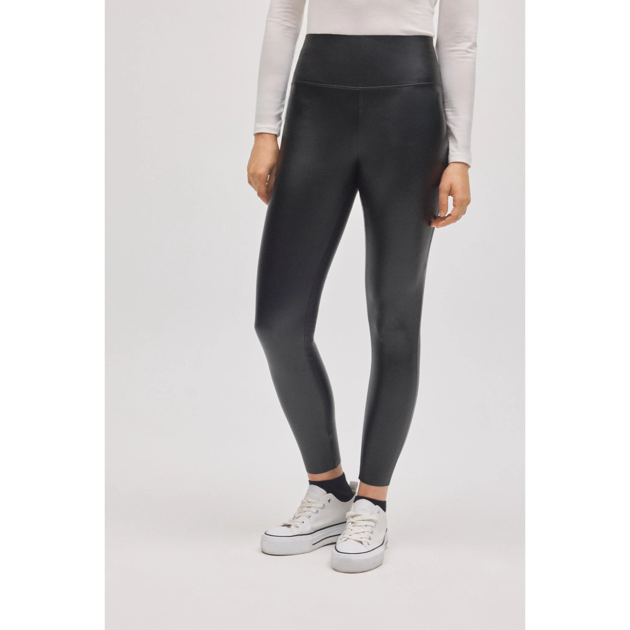 Leggings termici effetto pelle nera a pancia piatta