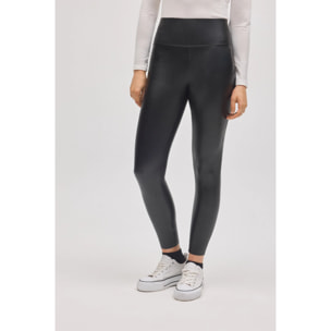 Leggings termici effetto pelle nera a pancia piatta