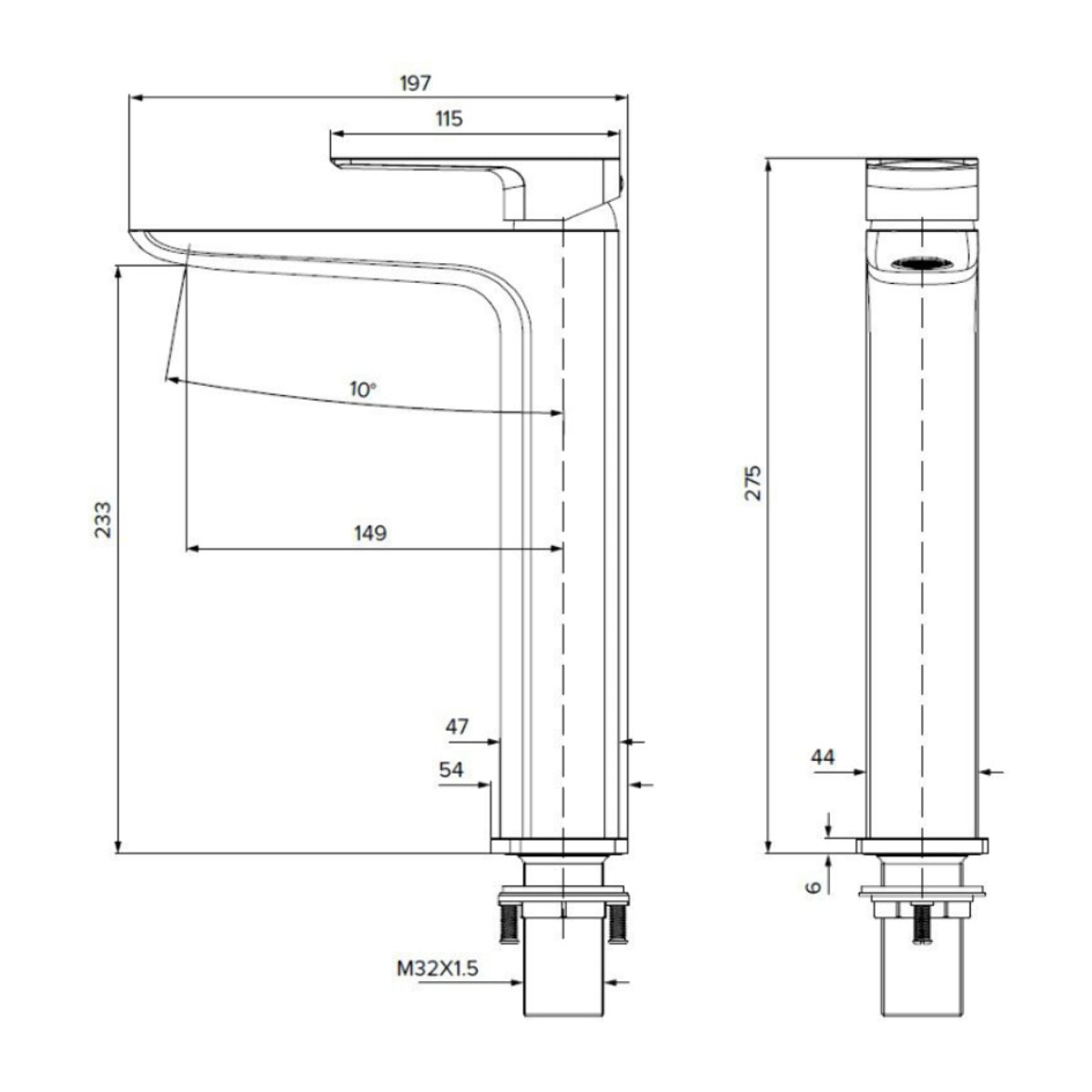 Brevis mitigeur lavabo haut à levier, sans vidage, noir mat (SATBSBRE285C)