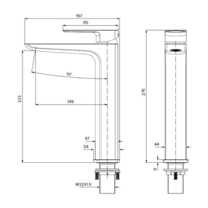 Brevis mitigeur lavabo haut à levier, sans vidage, noir mat (SATBSBRE285C)