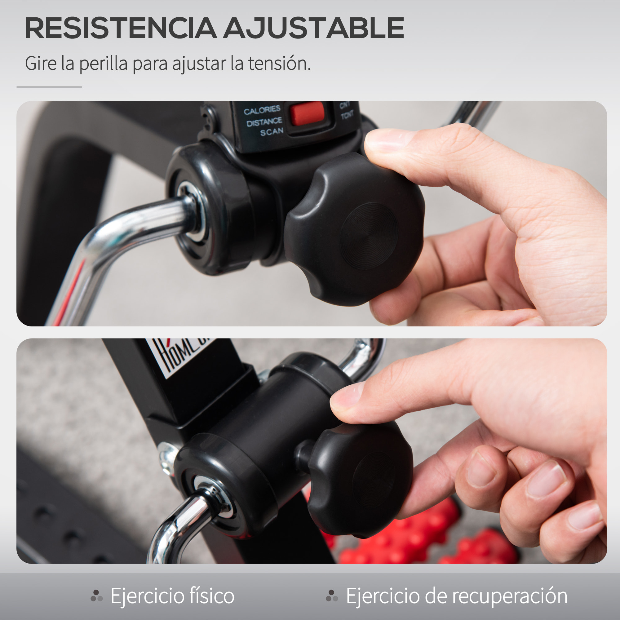 Pedales Estáticos Personas Mayores, Pedaleador Ejercitador de Piernas y Brazos, Altura Ajustable 75-97 cm, Ancho Regulable 44-56 cm, con Pantalla LCD y Rodillo Masajeador para Pies