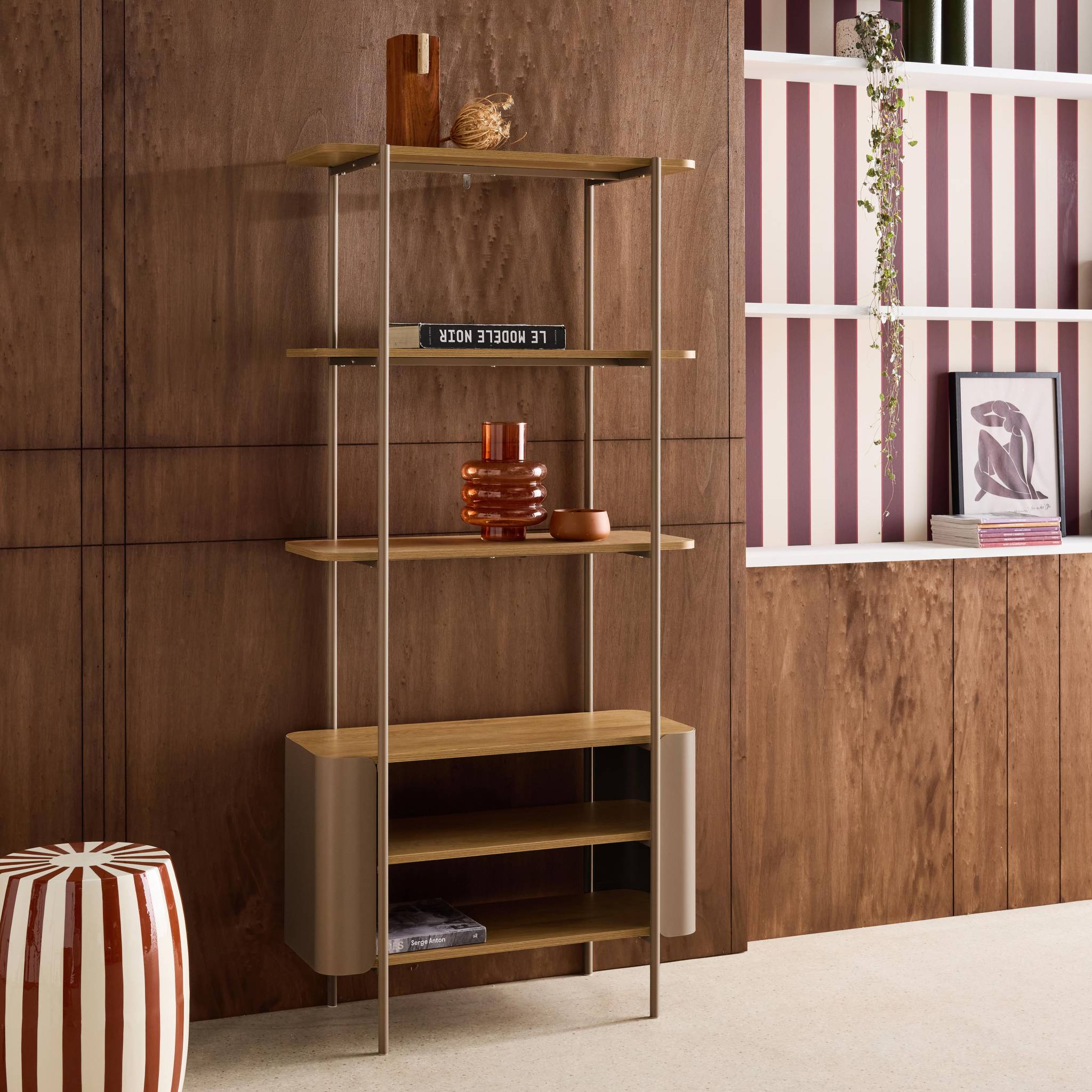 Etagère bibliothèque métal courbé et décor bois 6 niveaux MOLTO