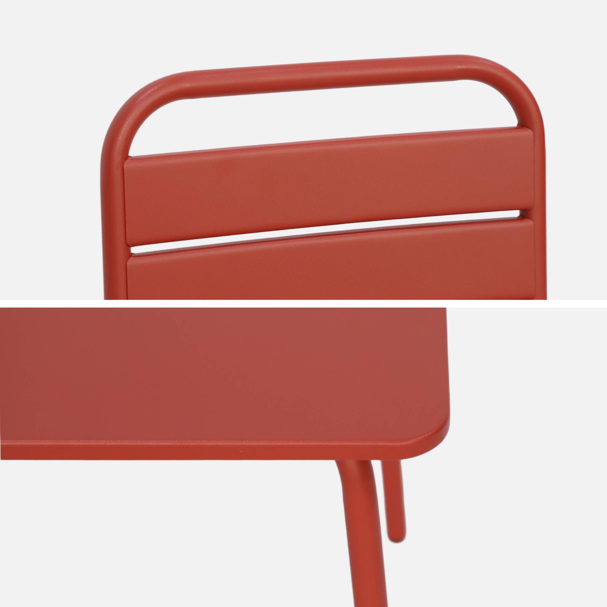 Table de jardin enfant métal + 2 assises terracotta Anna. 48x48cm