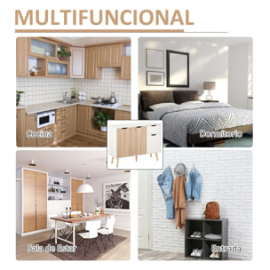 Aparador Auxiliar Mueble de Almacenaje de Salón con 2 Armarios con Puertas y Cajón de Madera para Sala de Estar Cocina Dormitorio 90x30x72 cm Blanco y Natural