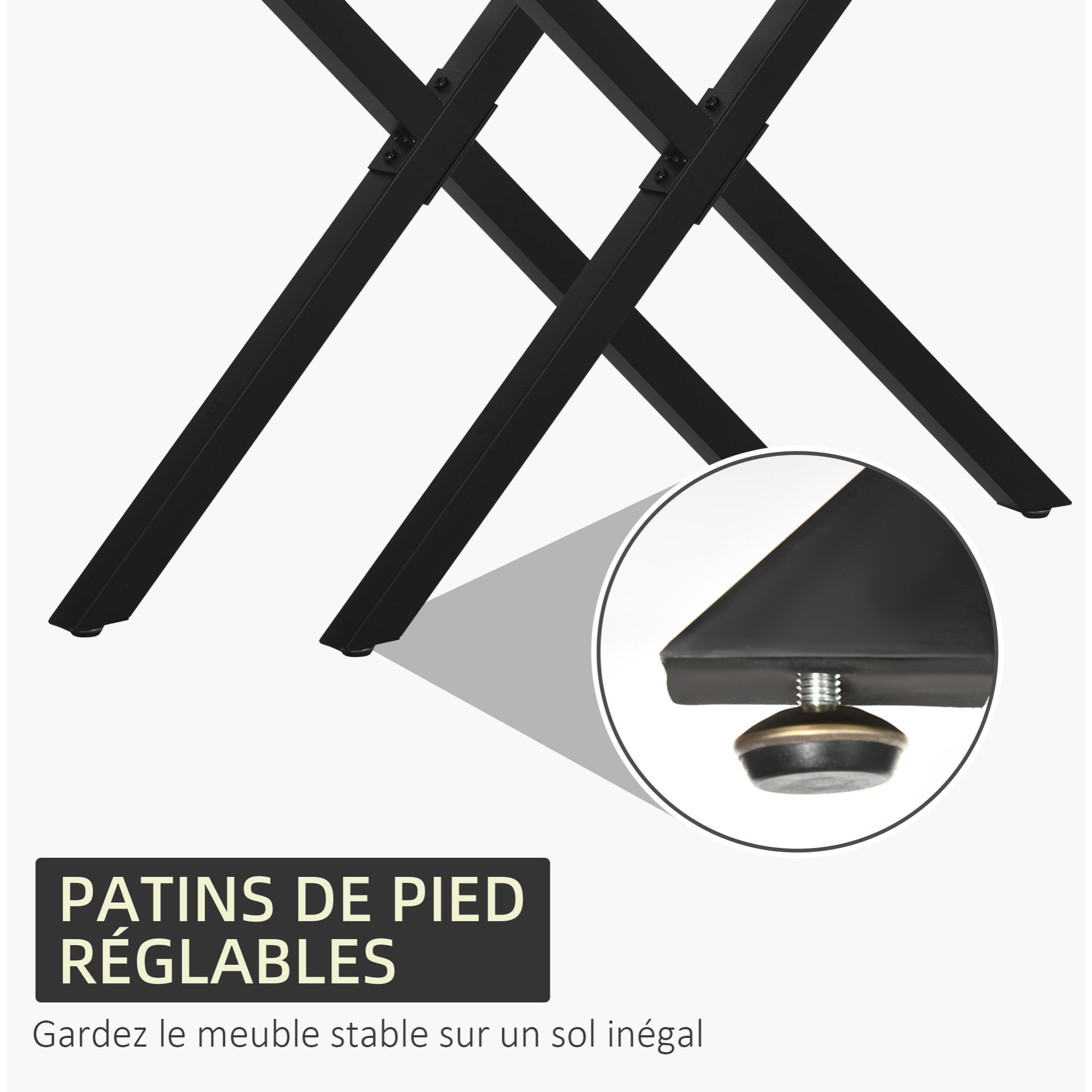 Lot de 2 pieds de table design industriel en croix - piètement antidérapant - dim. 80L x 4l x 72H cm - acier époxy noir
