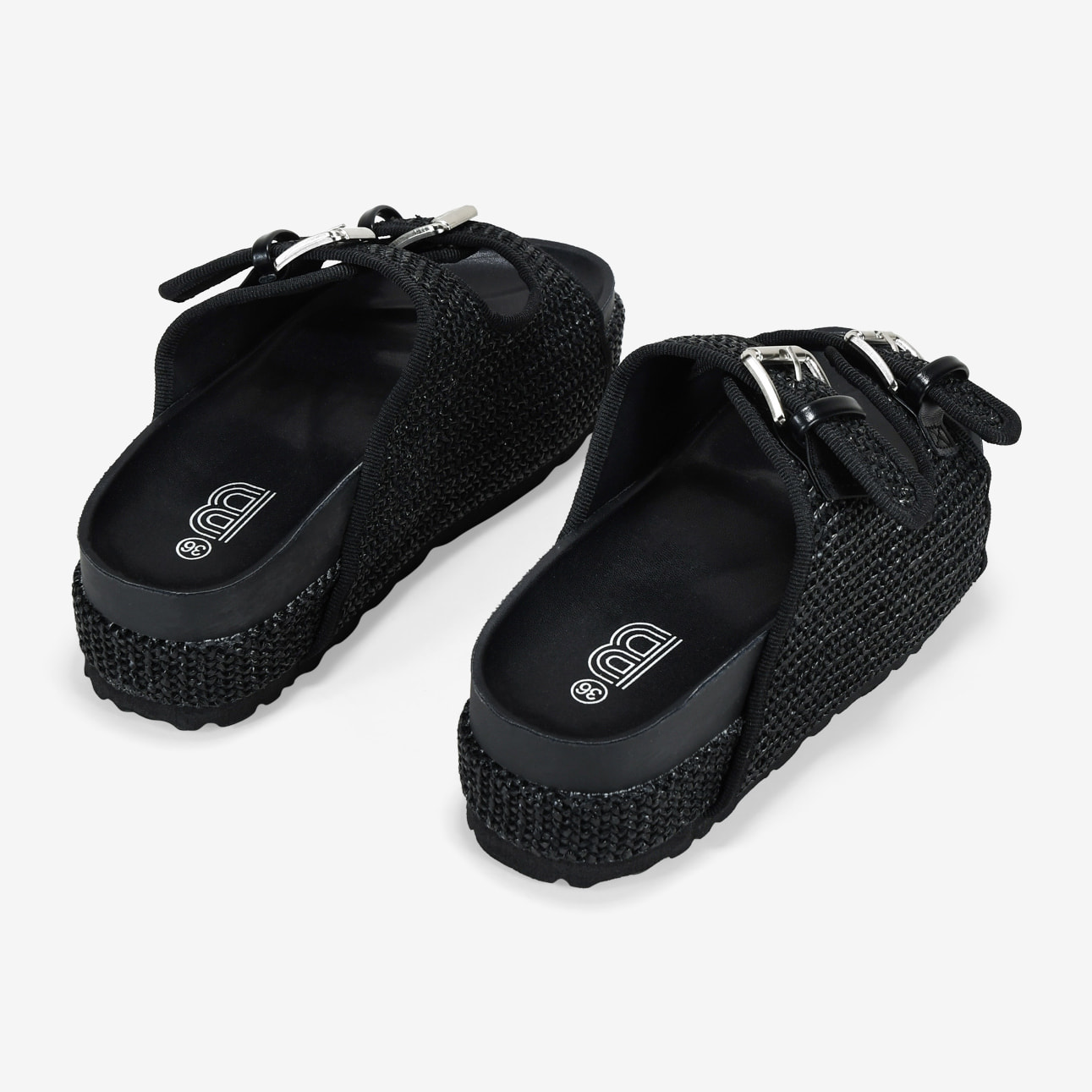 Sandalias esparto negras con plataforma y hebillas