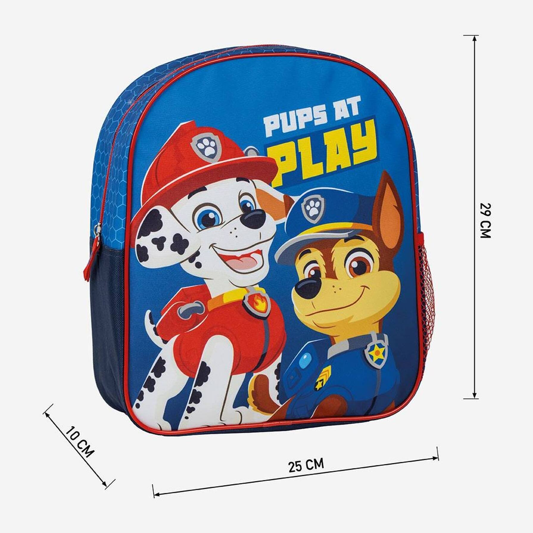 Mochila infantil escolar de la patrulla canina - color azul - 25x20x29 cm - fabricada en poliéster - con cierre de cremallera - estampado de chase y