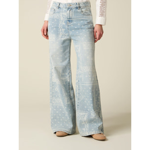 Oltre - Jeans palazzo in denim stampati - Azzurro