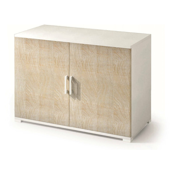 Armadio multiuso Serafinito, Mobile lineare a 2 Ante battenti con ripiano, Mobile da ingresso, Scarpiera moderna, 100% Made in Italy, 90x45h66 cm, Rovere e Bianco