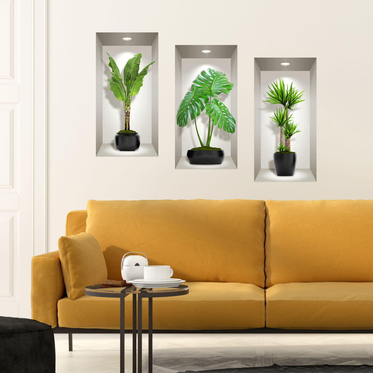 Stickers muraux 3D | Sticker Mural Autocollant effet 3D longues plantes vertes d'intérieur - Stickers adhésifs 3D Chambre Salon Trompe l'oeil