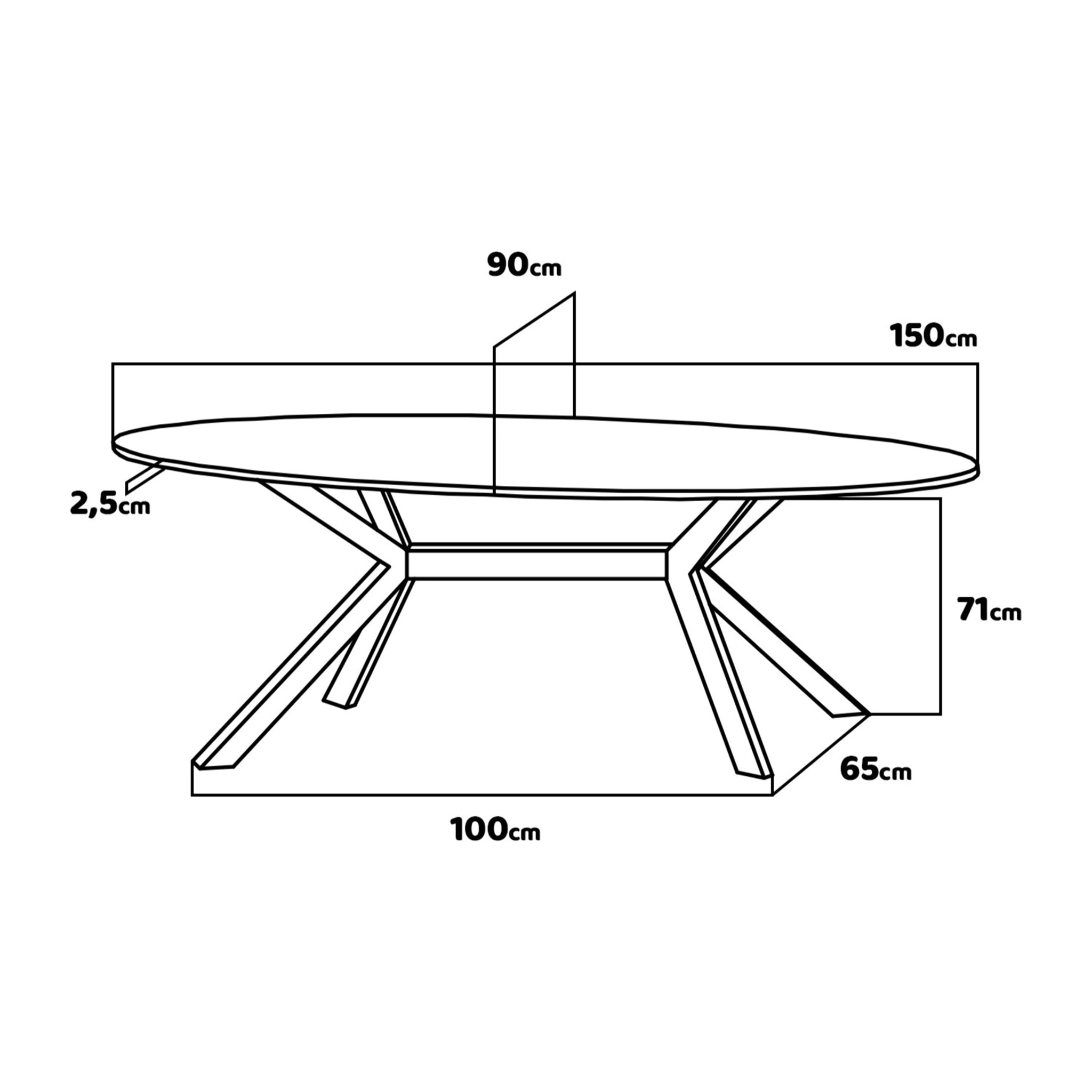 Marui Small - Tavolo da pranzo ovale in legno e metallo con piede centrale Ashi 150x90 cm - legno nero