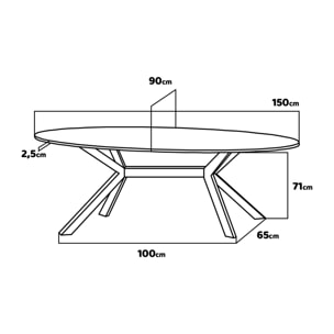 Marui Small - Tavolo da pranzo ovale in legno e metallo con piede centrale Ashi 150x90 cm - legno nero