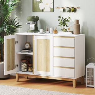 Buffet style nordique - 2 portes, étagère, 2 tiroirs - piètement bois banc effet bois clair