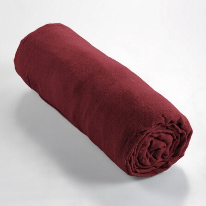 Drap housse - bonnet:30cm - 100% gaze de coton lie de vin