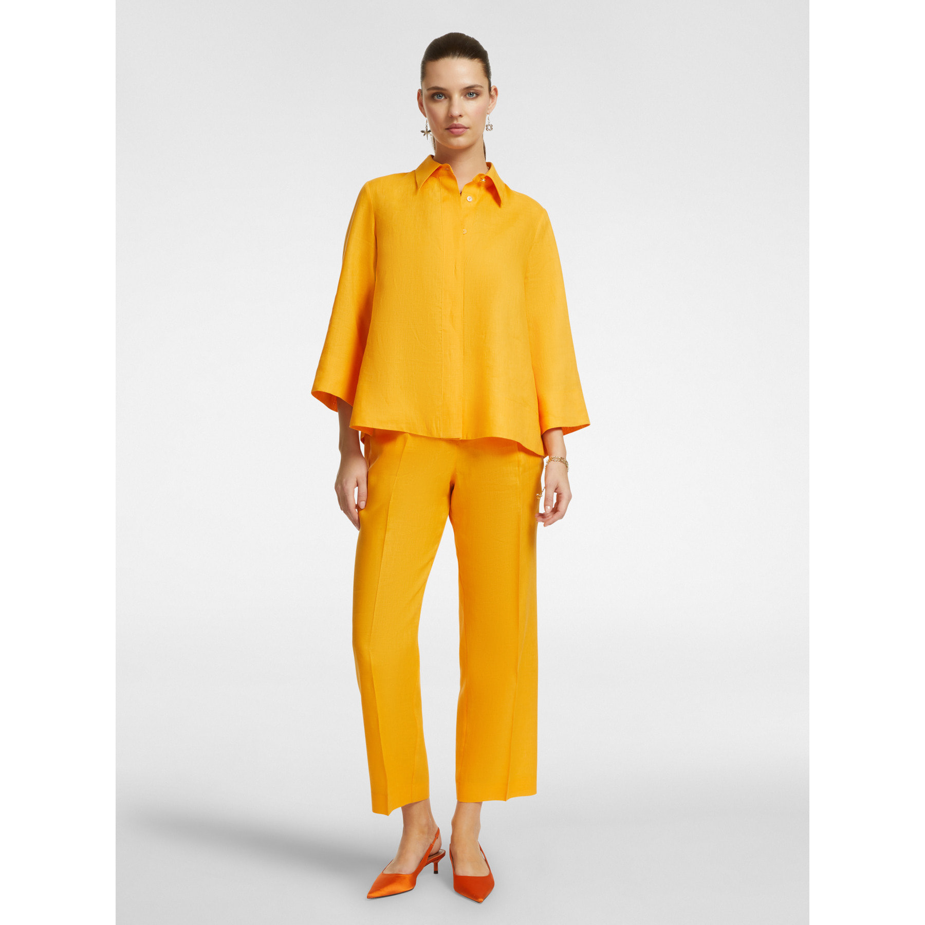Elena Mirò - Camisa holgada de lino - Naranja sol