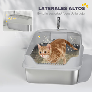 Arenero para Gatos de Acero Inoxidable XXL Caja de Arena para Gatos Arenero con Borde Alto Pala Fácil de Limpiar Prueba de Fugas 70x50x30 cm Gris