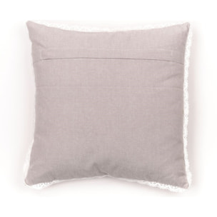 Coussin déhoussable avec dentelle coton uni CHARME beige