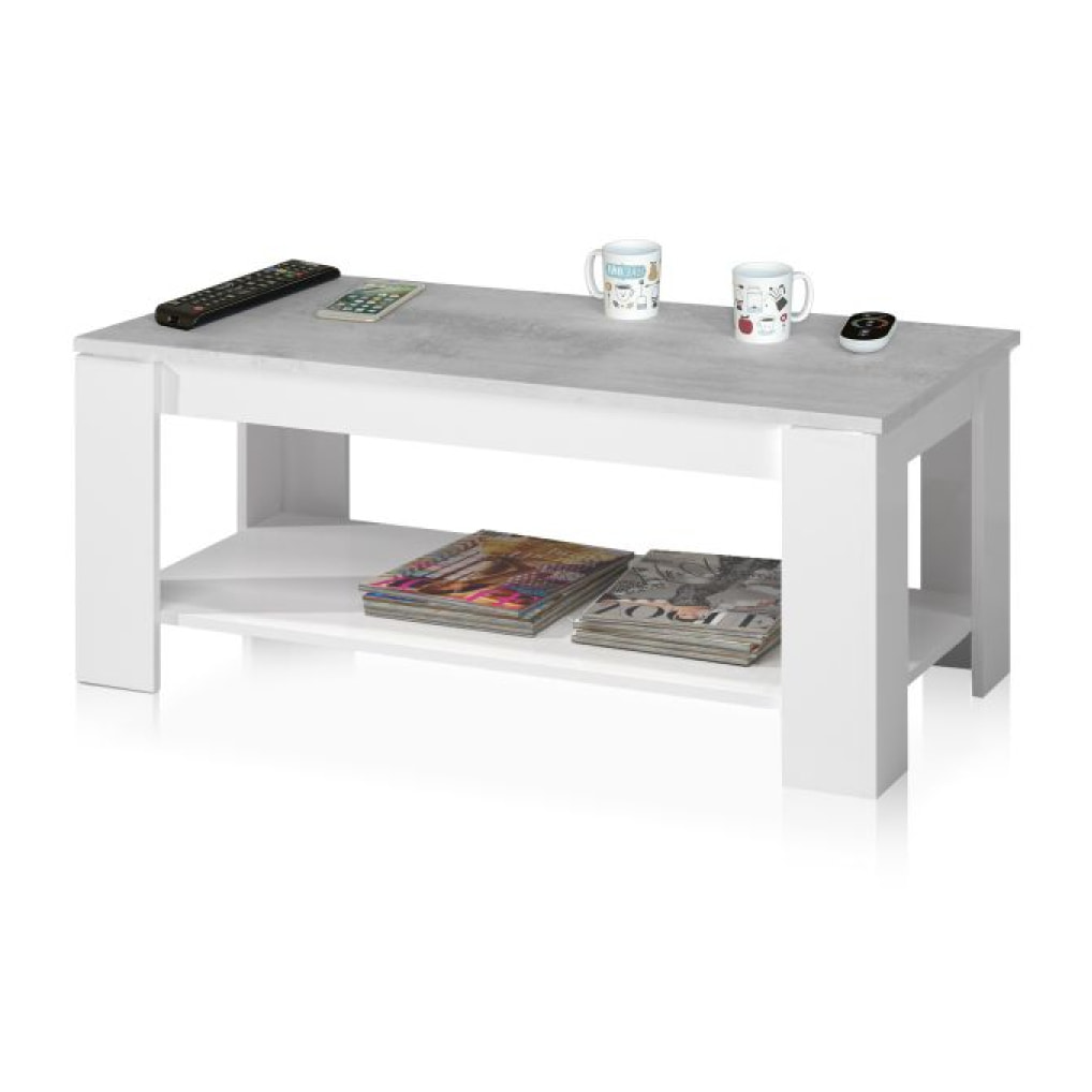 Mesa de centro elevable Ambit Blanco Artik (Blanco Mate) - Gris Cemento