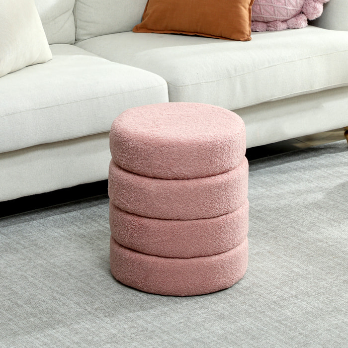 Pouf design bouclette dia. 40 x 45 cm vieux rose