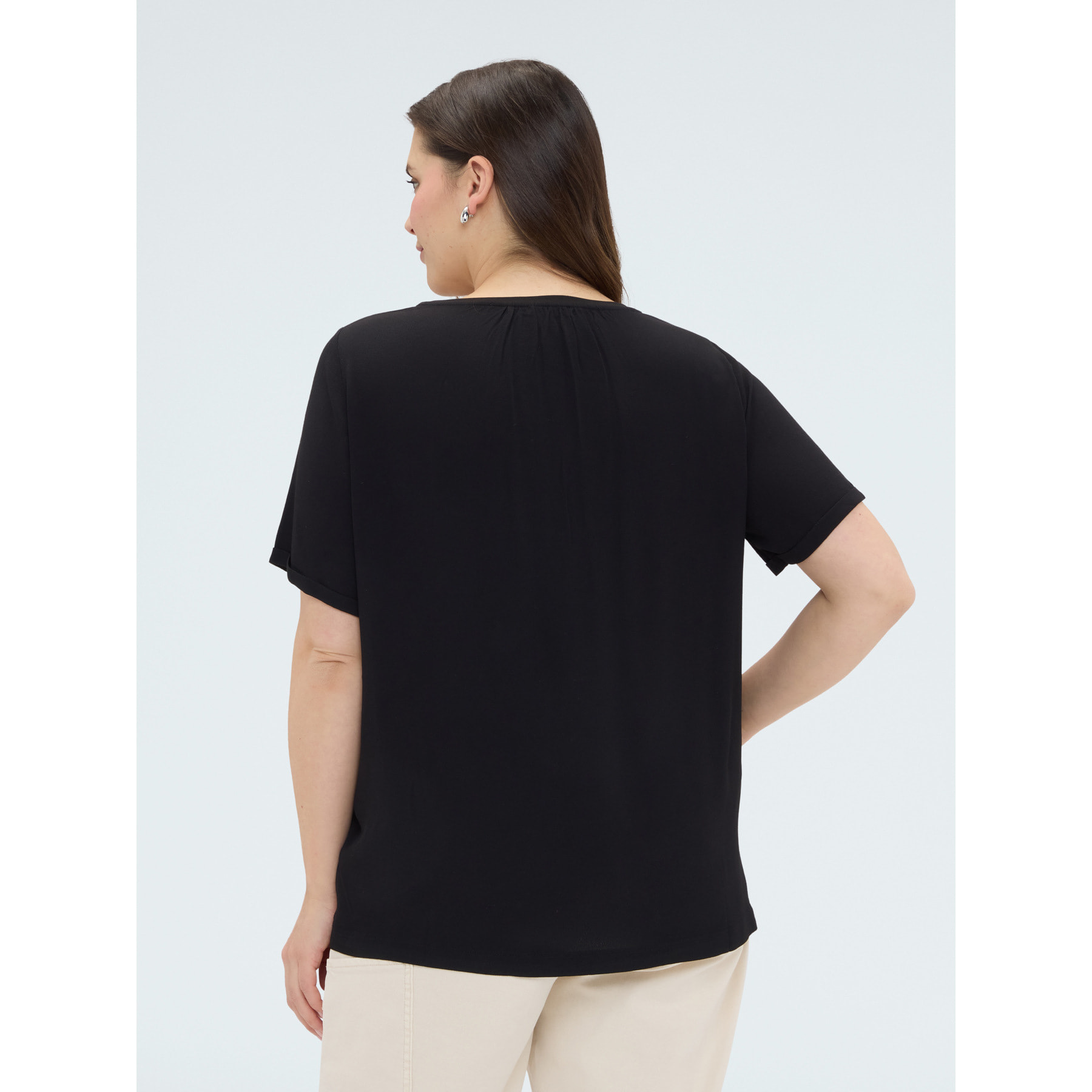 Fiorella Rubino - T-shirt bimaterica con ricamo floreale - Nero
