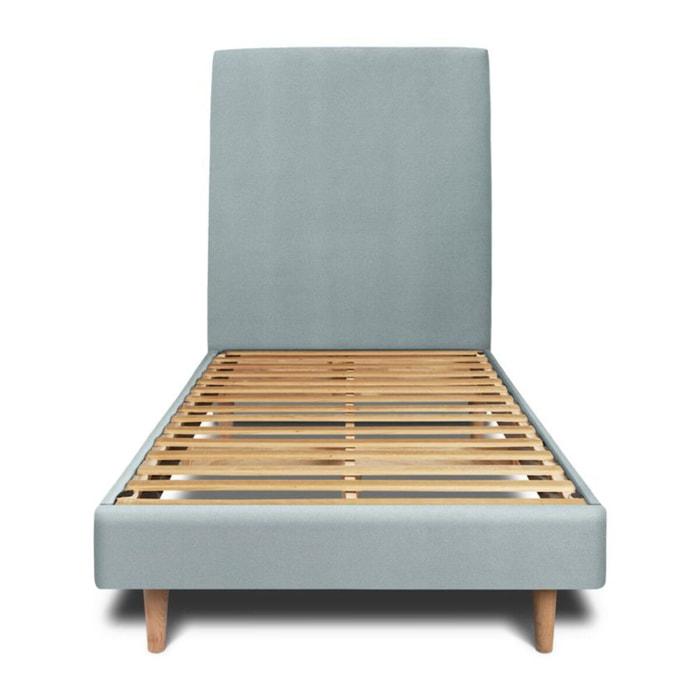 Lit avec tête de lit tapissée velours et sommier kit Ep14