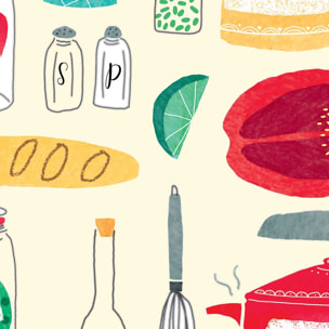 Affiche cuisine set de vaisselle Affiche + cadre en bois - Chêne