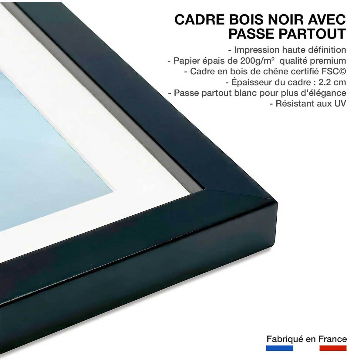 Poster bleu rivage Affiche sous cadre noir