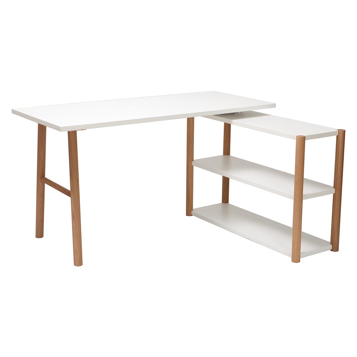 Bureau modulable scandinave blanc et bois chêne massif L140-203 cm GILDA