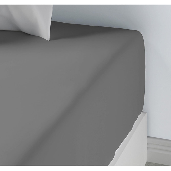 Drap Housse Coton 57fils Uni - Bonnet 35cm Gris clair