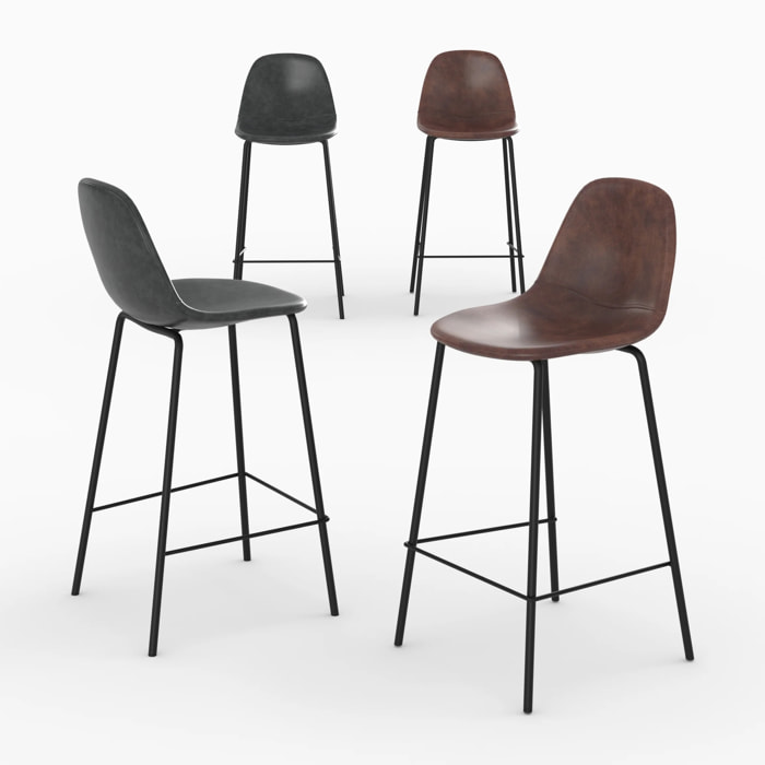 Pack 4 chaises pour îlot central marron et gris/noir 65 cm - Henrik