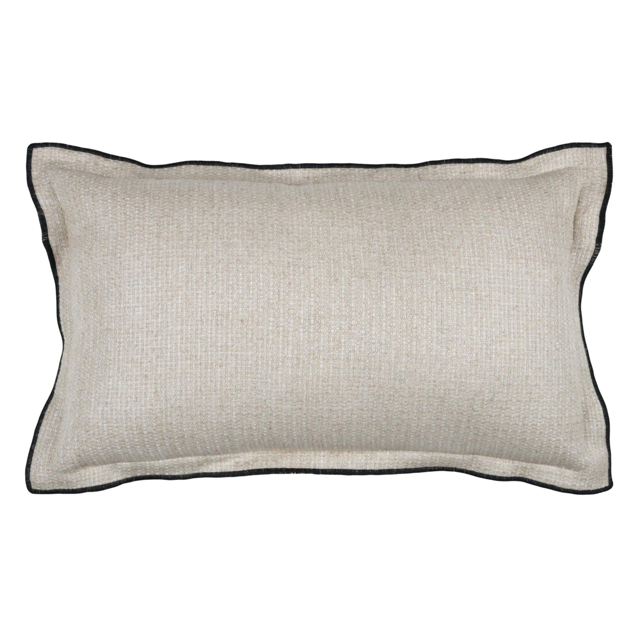 Coussin  poly-lin volant plat feston noir - Naturel