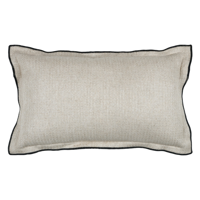 Coussin  poly-lin volant plat feston noir - Naturel