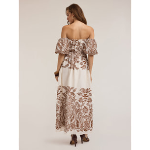 Motivi - Maxi dress off-shoulder stampato - Marrone
