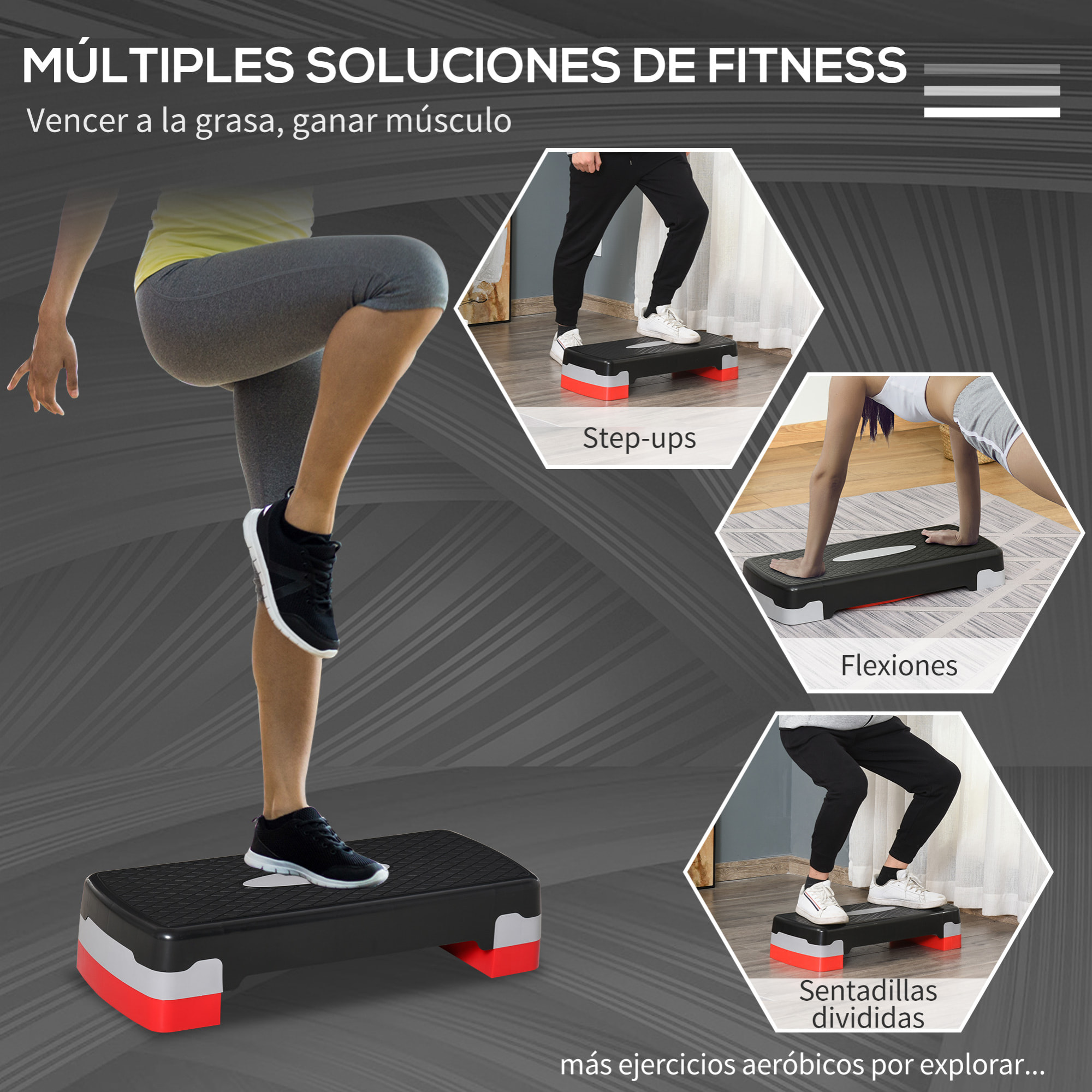 Tabla de Step Ajustable Fitness Plástico 68x29x10-15cm Rojo