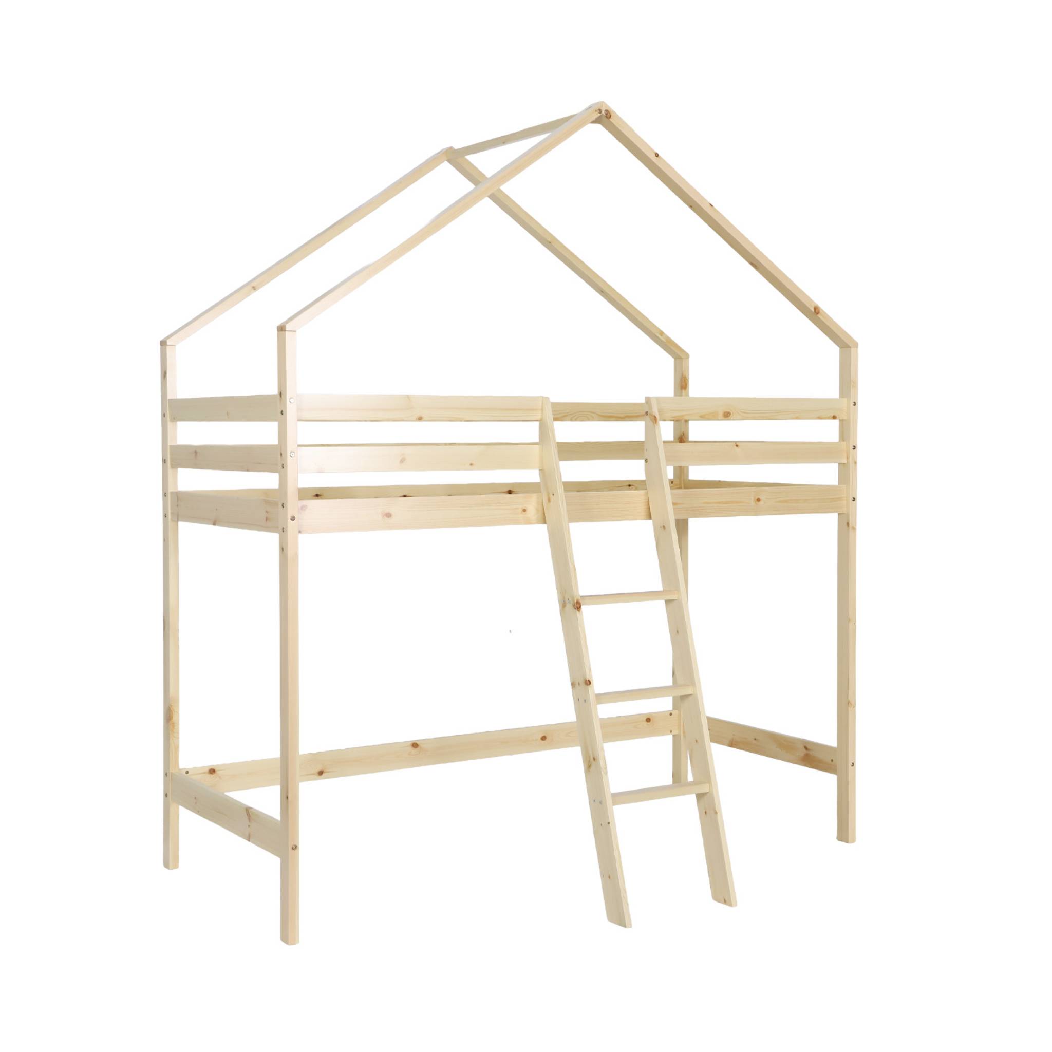 Lit enfant mezzanine cabane 90 x 190 cm pin naturel ROYA