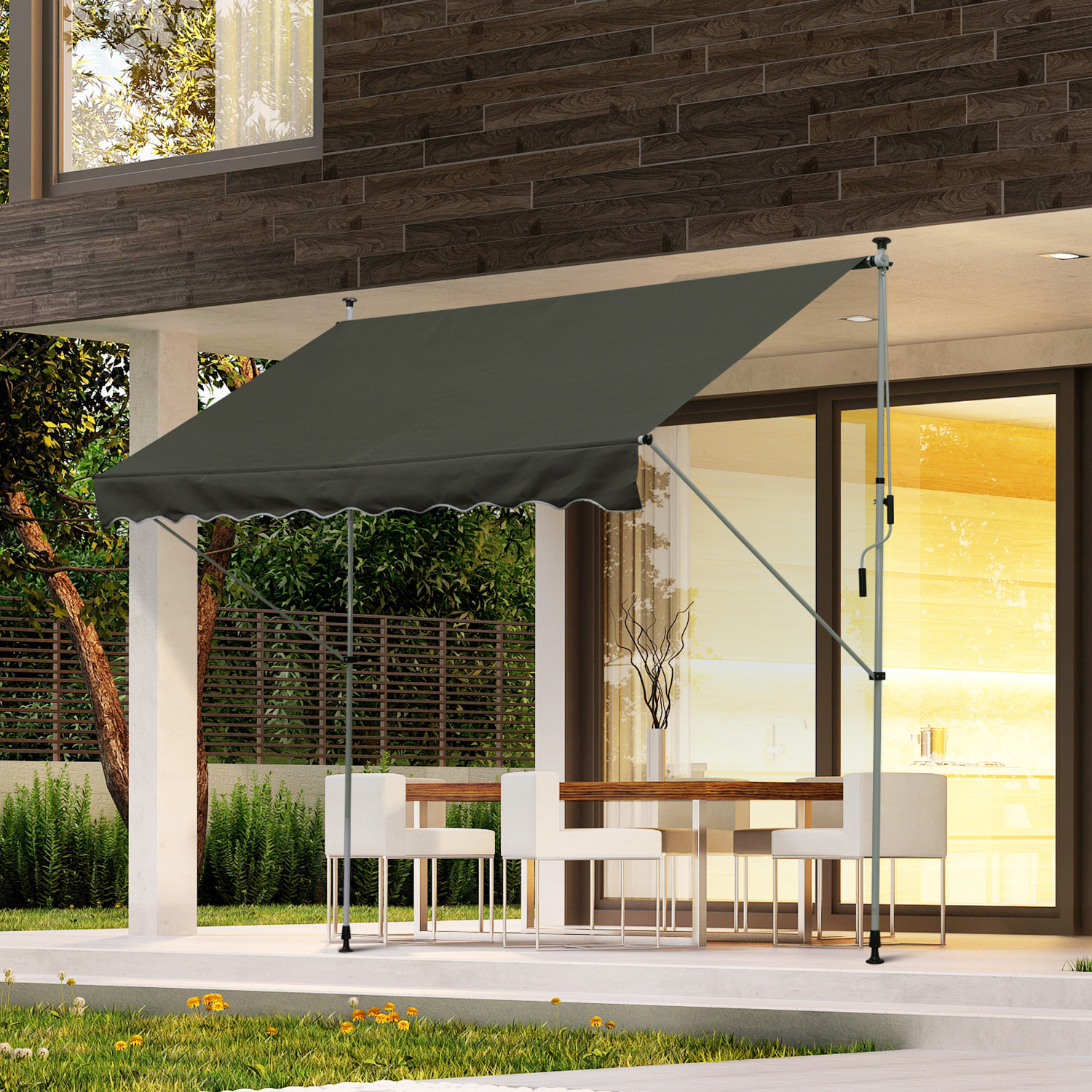 Toldo Portátil Balcón Plegable de Aluminio 3x1.5m Gris