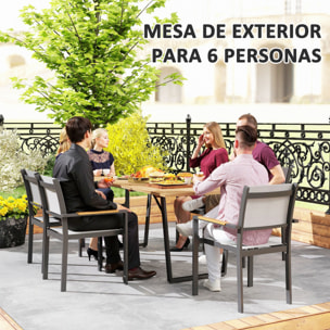 Mesa Comedor de Jardín de Madera Rectangular Mesa de Terraza Exterior 175x80x75 cm con Orificio para Sombrilla Estructura de Acero y Encimera de Listones para Patio Balcón Natural