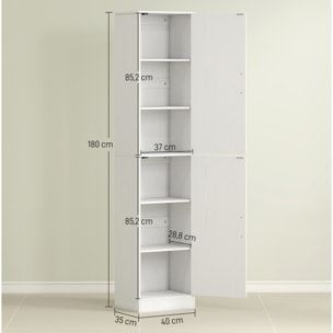 Colonne salle de bain H180 cm - 2 portes, 4 étagères réglables - effet bois blanc