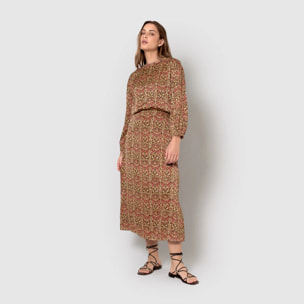 Falda midi evasé satén railay rojo