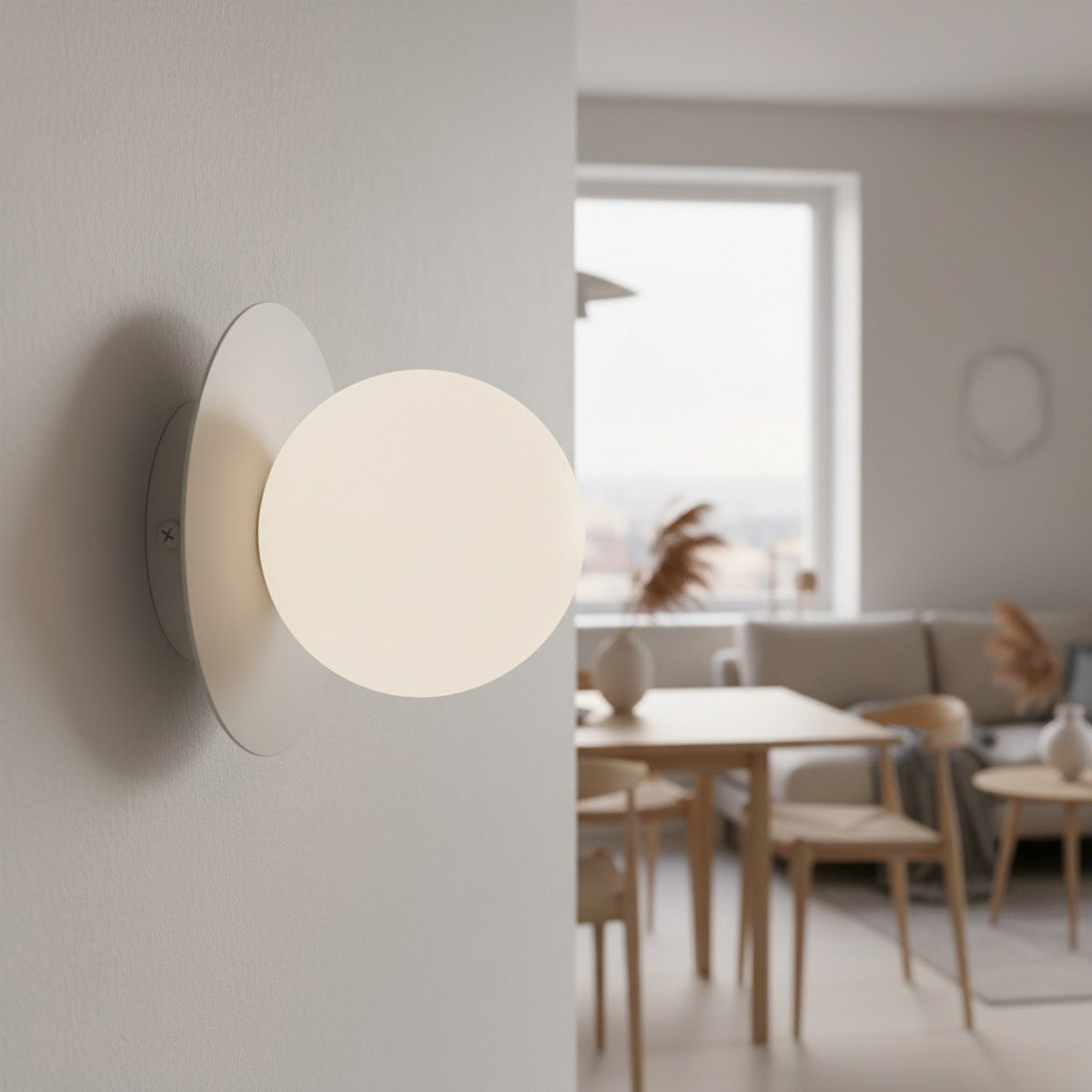 Lampada a parete Americana in acciaio grigio e vetro bianco opaco