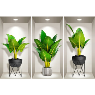 Stickers muraux 3D | Sticker Mural Autocollant effet 3D plantes déco séjour - Stickers adhésifs 3D Chambre Salon Trompe l'oeil