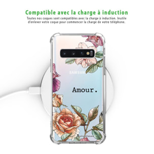 Coque Samsung Galaxy S10 anti-choc souple angles renforcés transparente Amour en fleurs La Coque Francaise