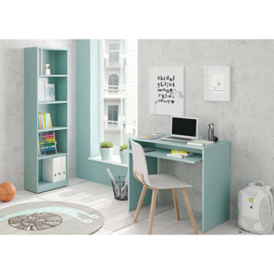 Libreria Pomona, Mobile portalibri alta a 5 ripiani, Scaffale da ufficio o cameretta, Scaffale moderno con scomparti, cm 52x25h80, Verde acqua