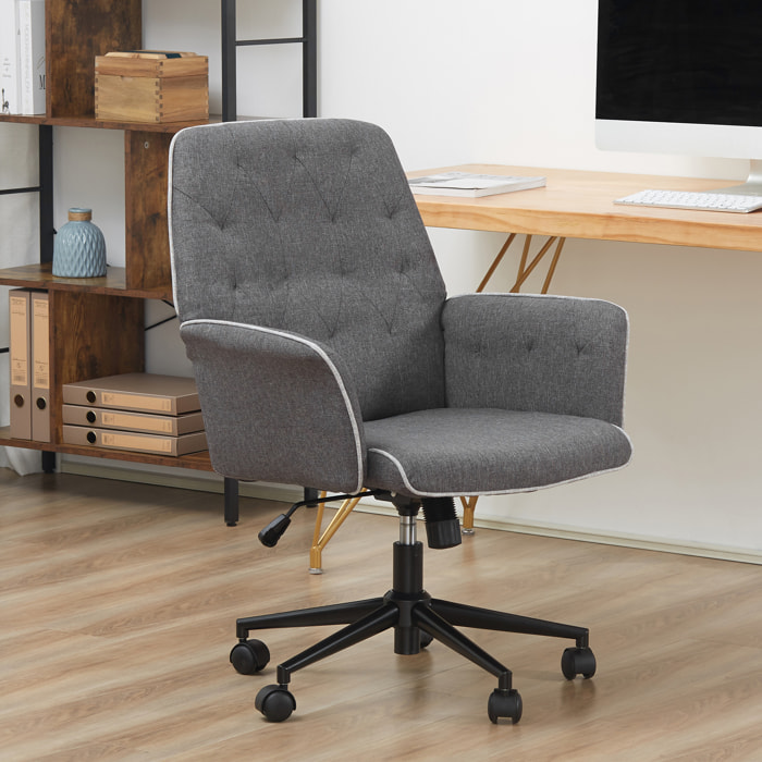 Fauteuil de bureau chaise de bureau hauteur réglable roulettes pivotant 360° tissu chanvre 69L x 66l x 89,5-97H cm gris chiné