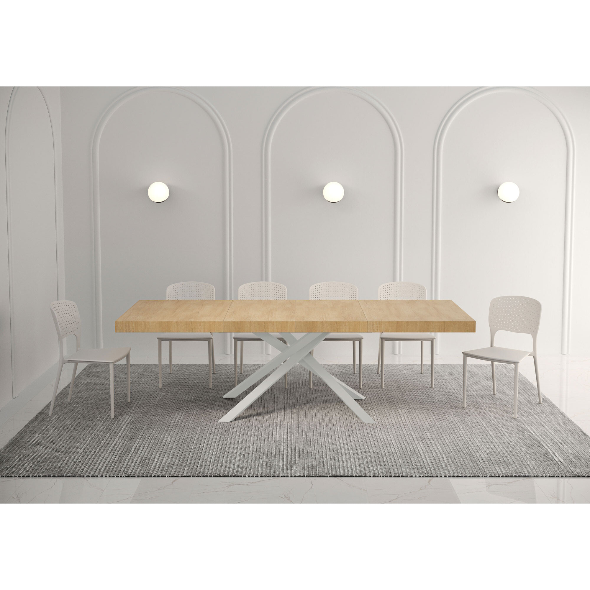 Table extensible 90x160/264 cm Karida Premium chêne nature pieds blanc