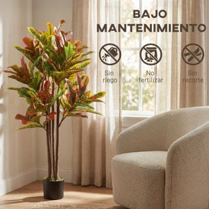 Crotón Artificial 120 cm, Planta Artificial Decorativa con Maceta y Hojas, para Decoración del Interior, Hogar, Oficina, Salón, Multicolor